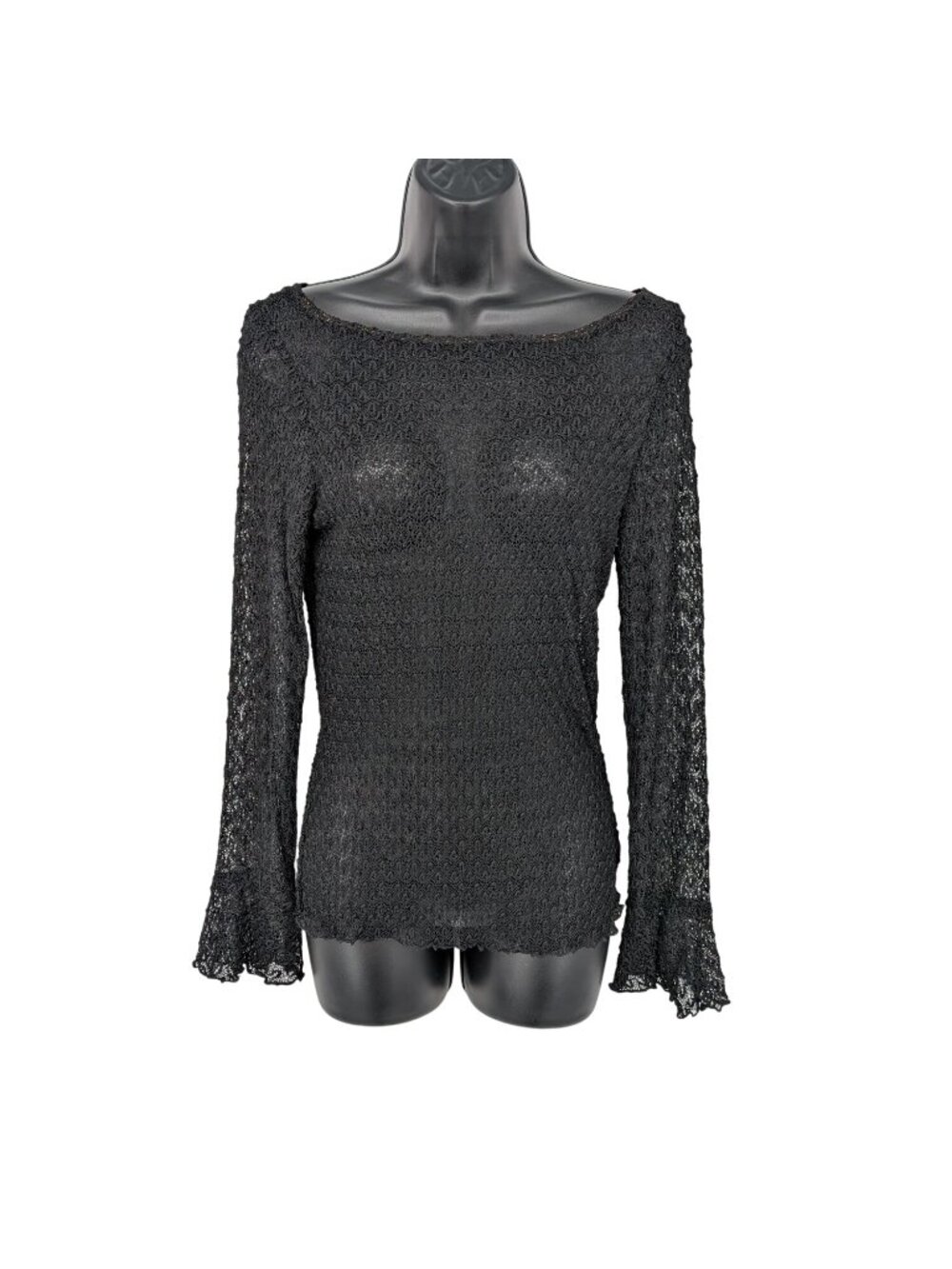 Vtg My Michelle Black Crochet Lace Top Bell Sleeve Goth Romantic‎ Vamp Y2K Large